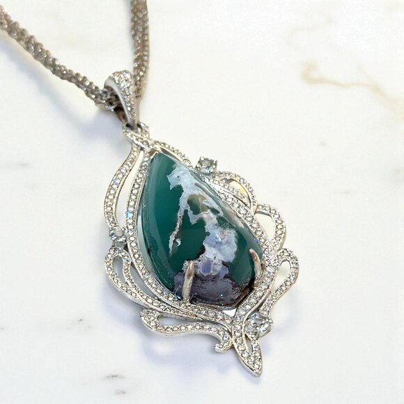 Aquaprase and Lab Grown Diamond Pendant in 925 Sterling Silver - Picture 3 of 3